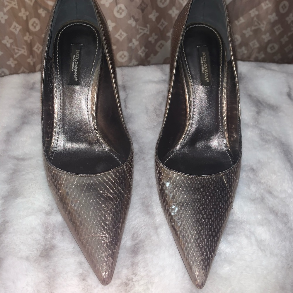 Dolce & Gabbana snakeskin metallic heels 37.5